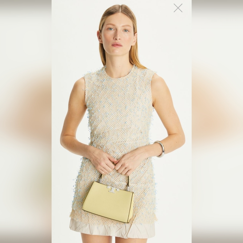 NWT. Tory Burch Mini Eleanor Pebbled Satchel. Lemon Sugar. - Picture 9 of 11